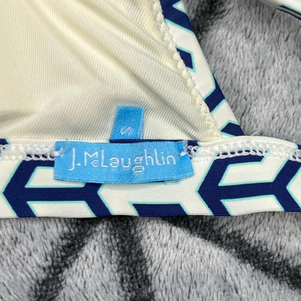 J. McLaughlin Patterned Navy Turquoise Malibu Halter Bikini Top W - Picture 4 of 5